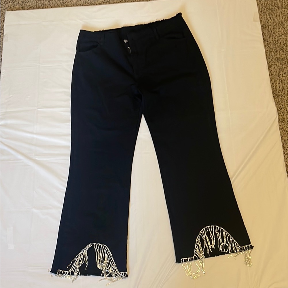 GeeGee legant Black Pants with Silver Fringez zise L